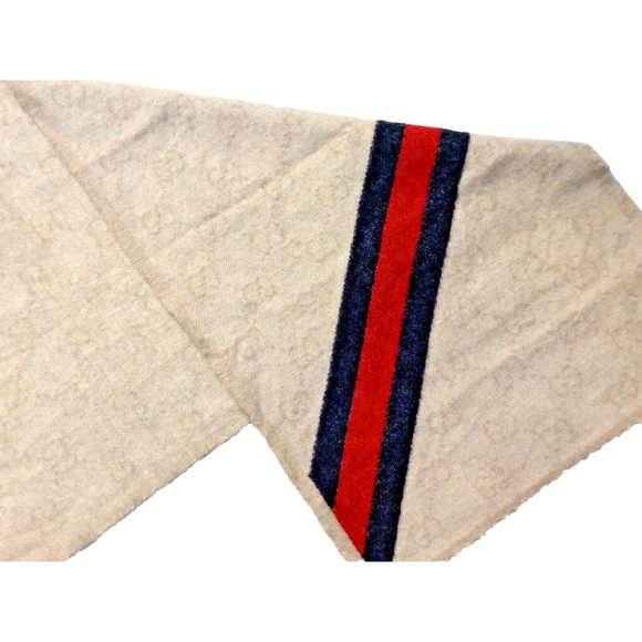 Gucci Classic Beige GG Print Blue & Red Stripe Scarf Pre-owned - Picture 4 of 14